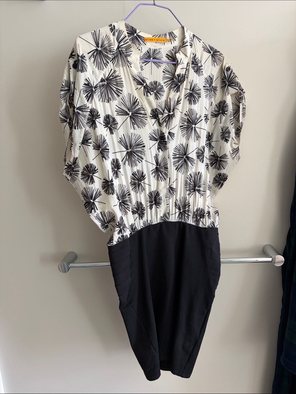 Alice + Olivia Black and White Floral-Print Mini Dress